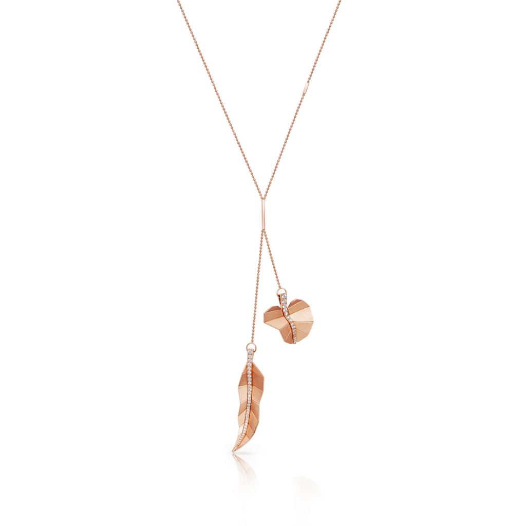 Double Long and Round Leaf Necklace – Rose Gold by LMC X Tomasz Donocik