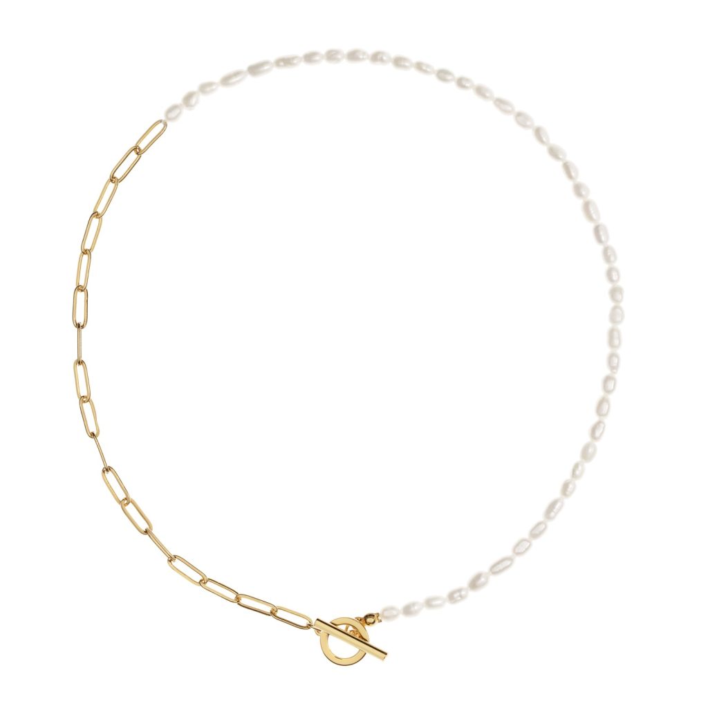 Alba Mixed White Pearl and Gold Chain Necklace by Amadeus