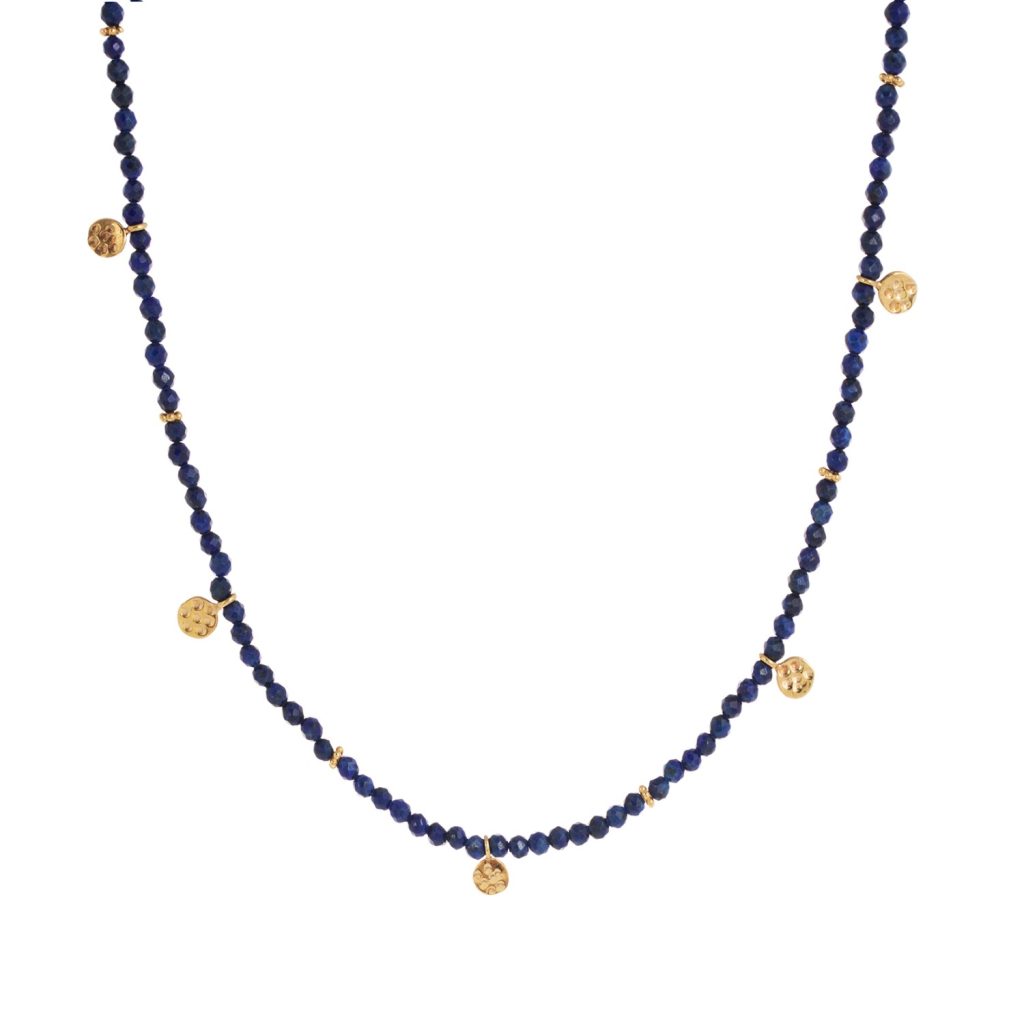 Eva Lapis Lazuli Reversible Necklace with Gold Discs by Amadeus