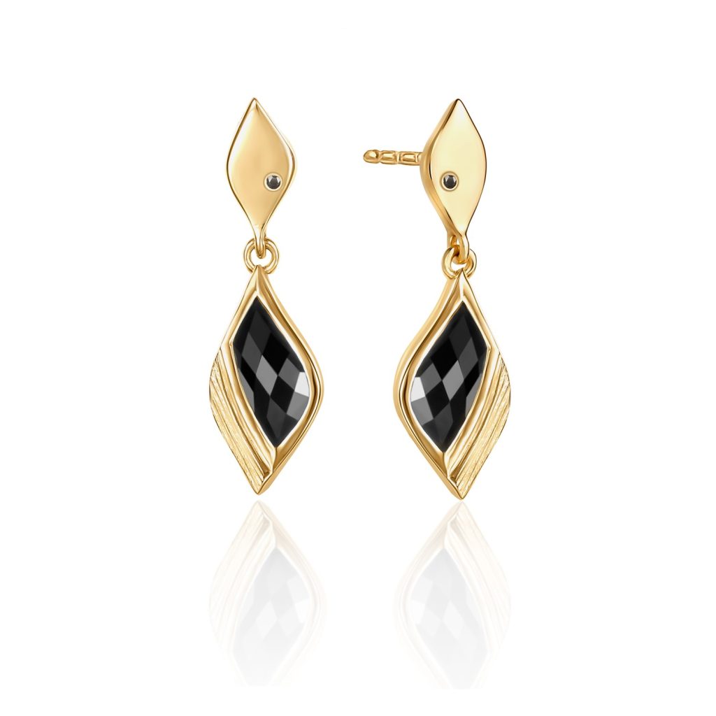 Strength Gold Onyx Drop Earrings by Lustre & Love