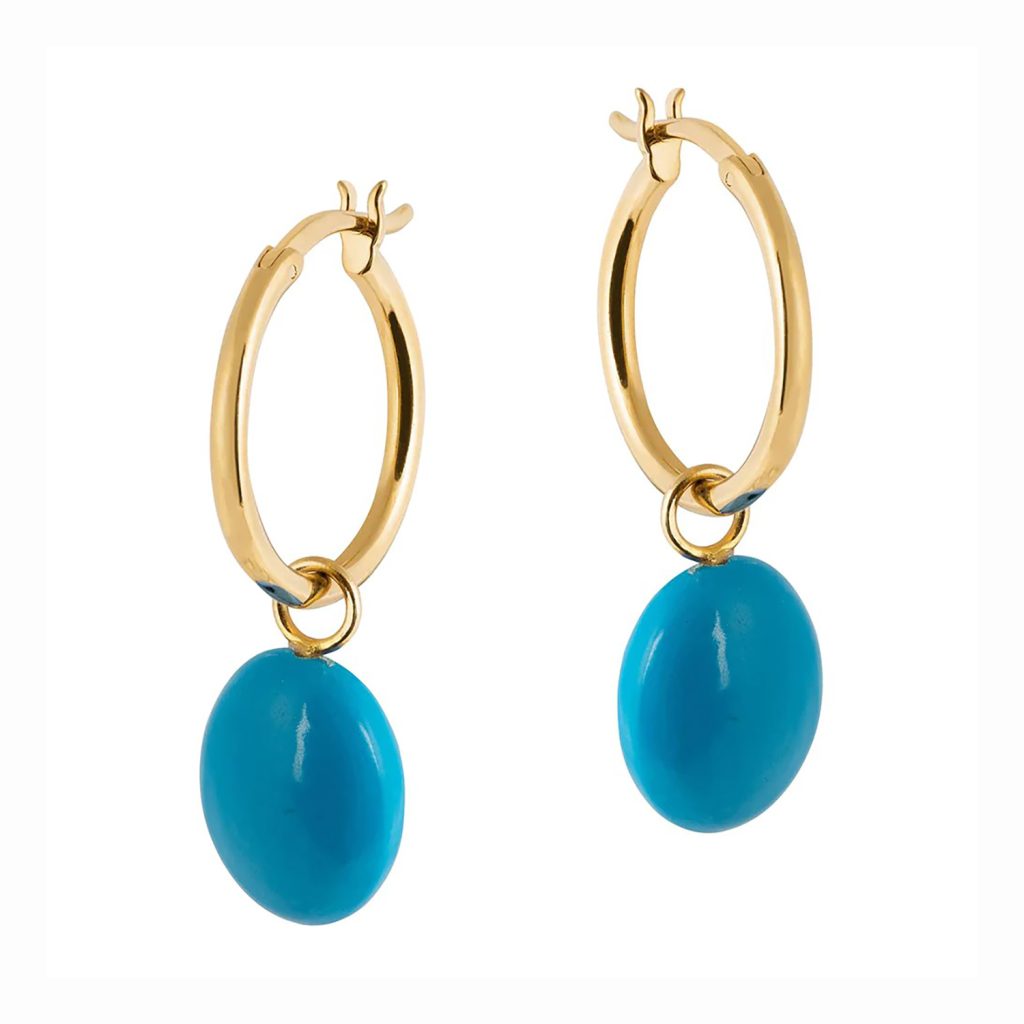 Eden Gold Hoop Earrings with Turquoise Charm by Amadeus