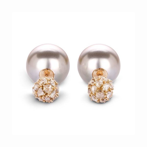 Earrings Zero 2 – Grey Pearl with Diamonds by IVAR by Ritika Ravi