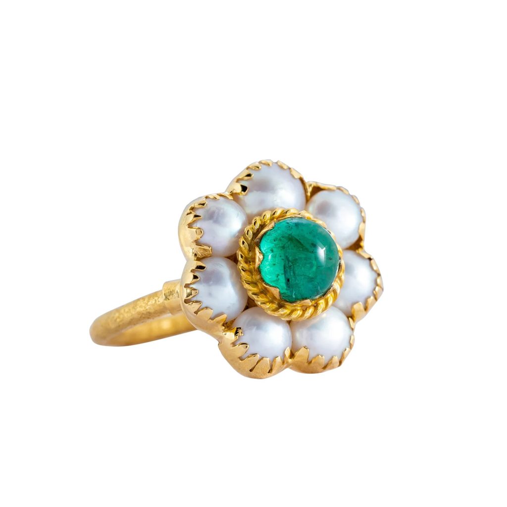 Candy Emerald Pearl Gold Ring by Emma Chapman Jewels