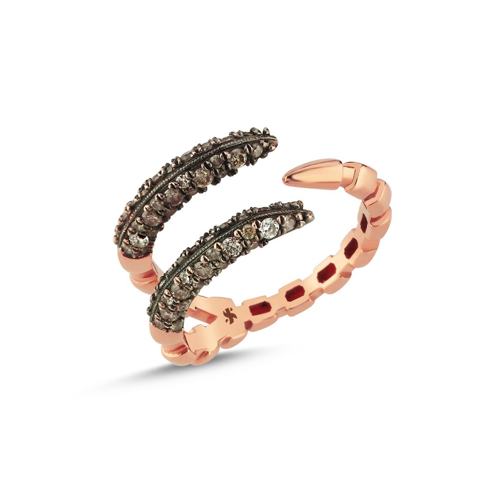 Dragon Claw Pinkie Ring with Cognac Diamonds by Selda Jewellery