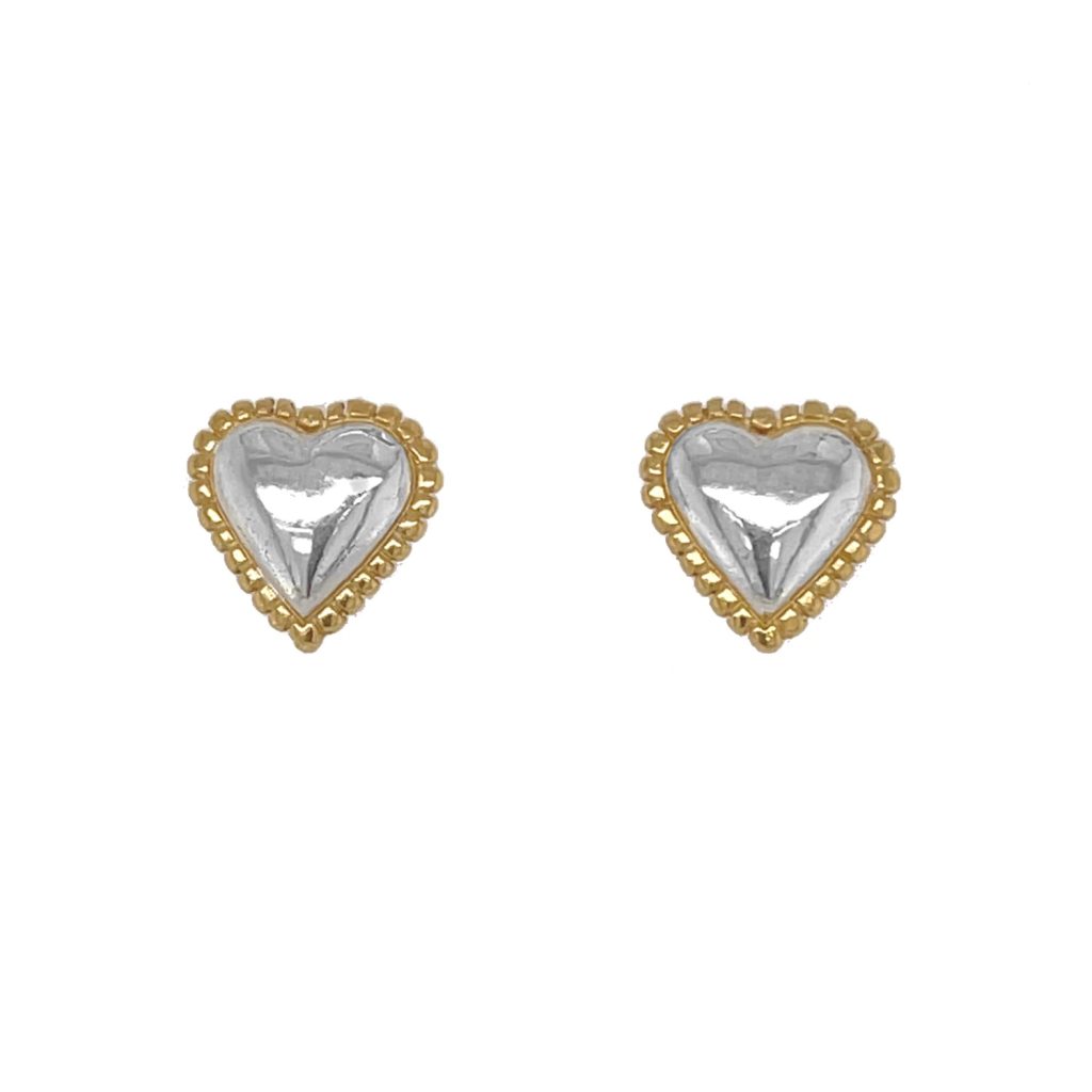 Zoe Heart Stud Earrings – Silver and Gold by Ana Verdun London