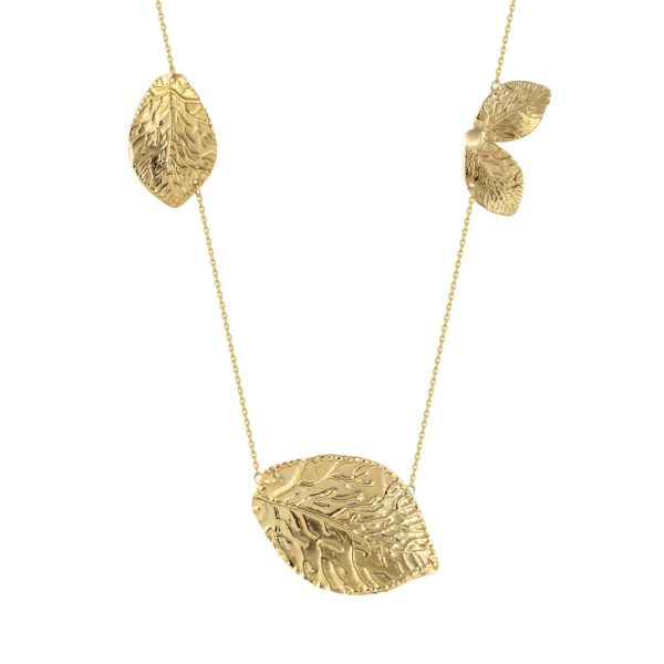 Hammered Leaf Statement Gold Necklace by Orena Jewelry