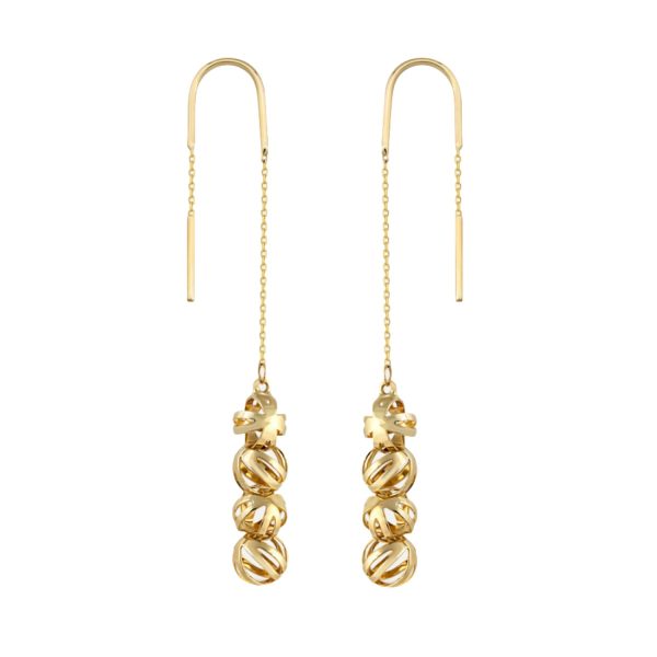 Interwined Ball Threader Gold Earrings by Orena Jewelry