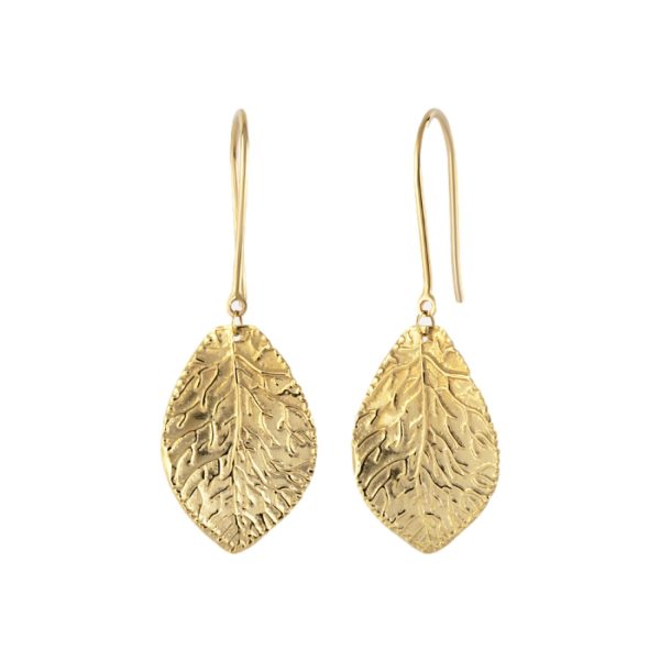 Leaf Hammered Gold Earrings by Orena Jewelry