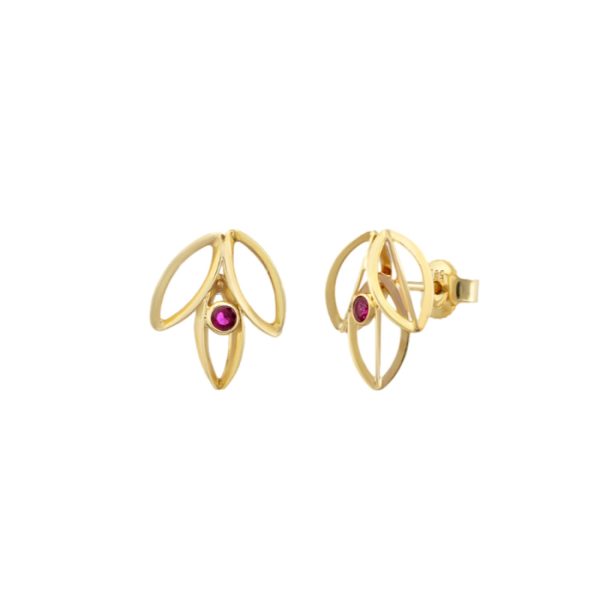 Ruby Lotus Stud Earrings by Orena Jewelry