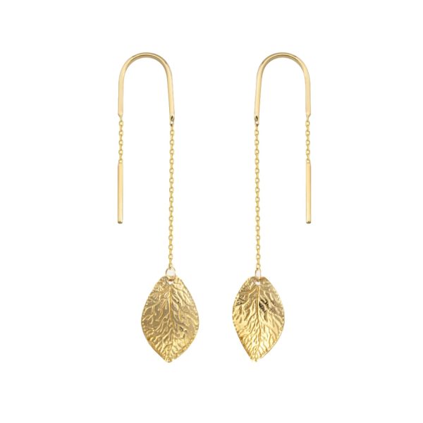 Threader Leaf Chain Gold Earrings by Orena Jewelry